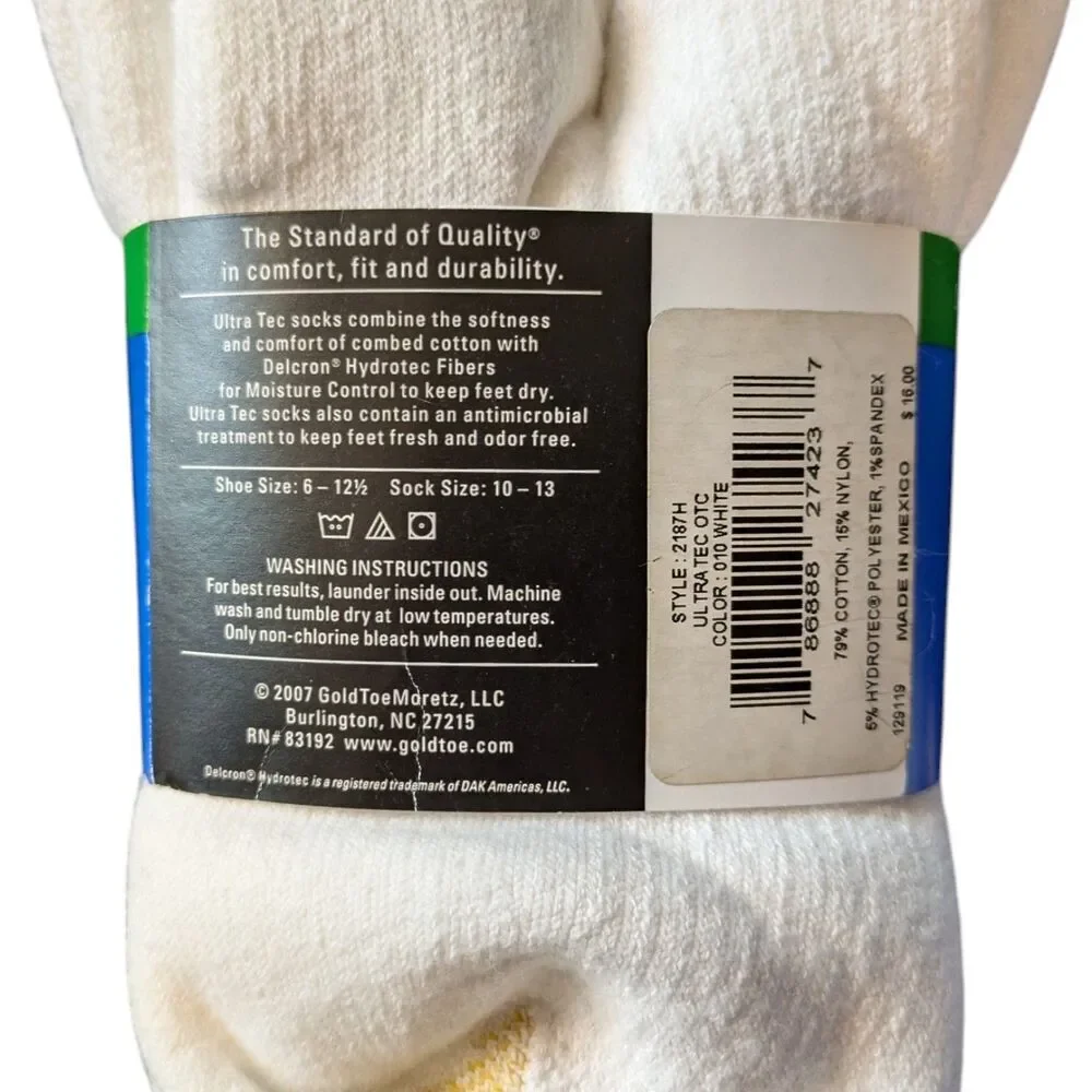 Gold Toe Socks Men's Cotton Over the Calf Athletic White 3 Pack NWT